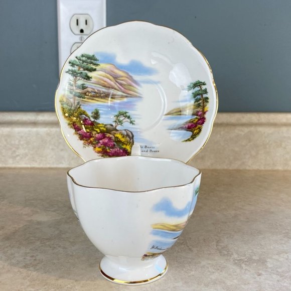 Queen Anne Ye Banks And Braes Bone China Tea Cup And Saucer Set - Picture 3 of 10